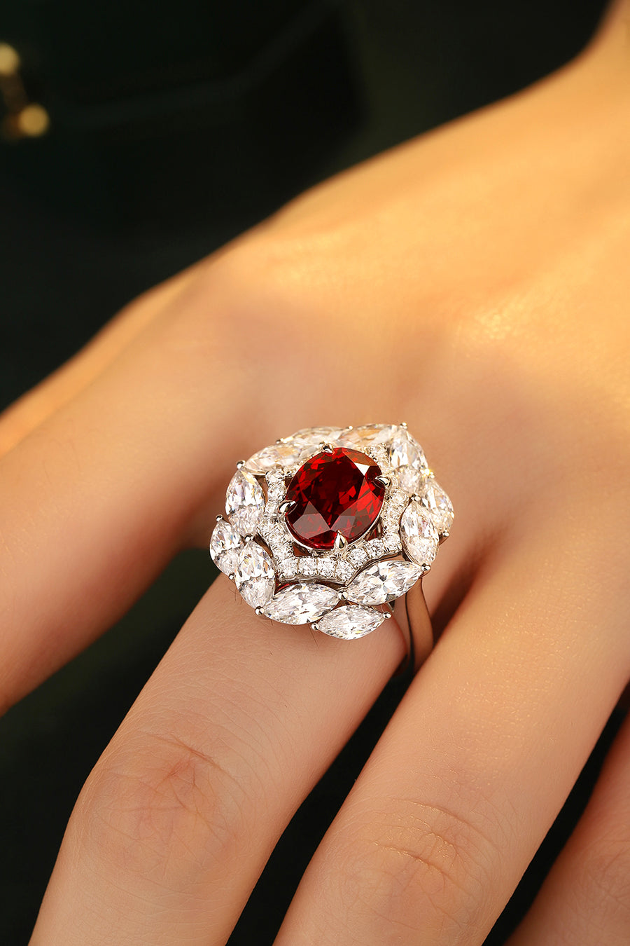 Laboratory grown ruby ring,main stone 3.9CT,9K gold ring setting