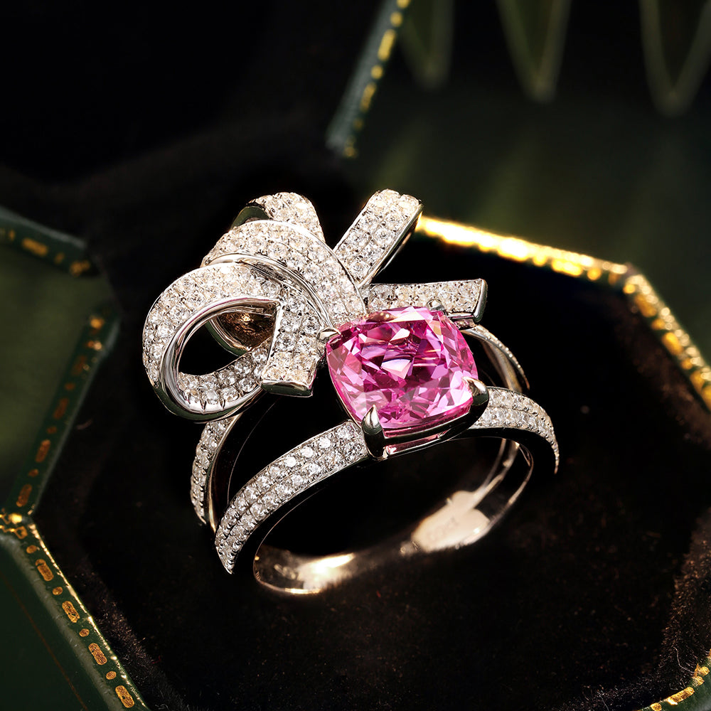 Laboratory grown pink ruby ring,main stone 3.01CT，9K gold ring setting