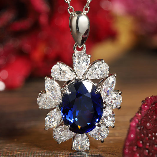 Laboratory grown sapphire necklace,main stone 3.21CT,9K gold necklace setting