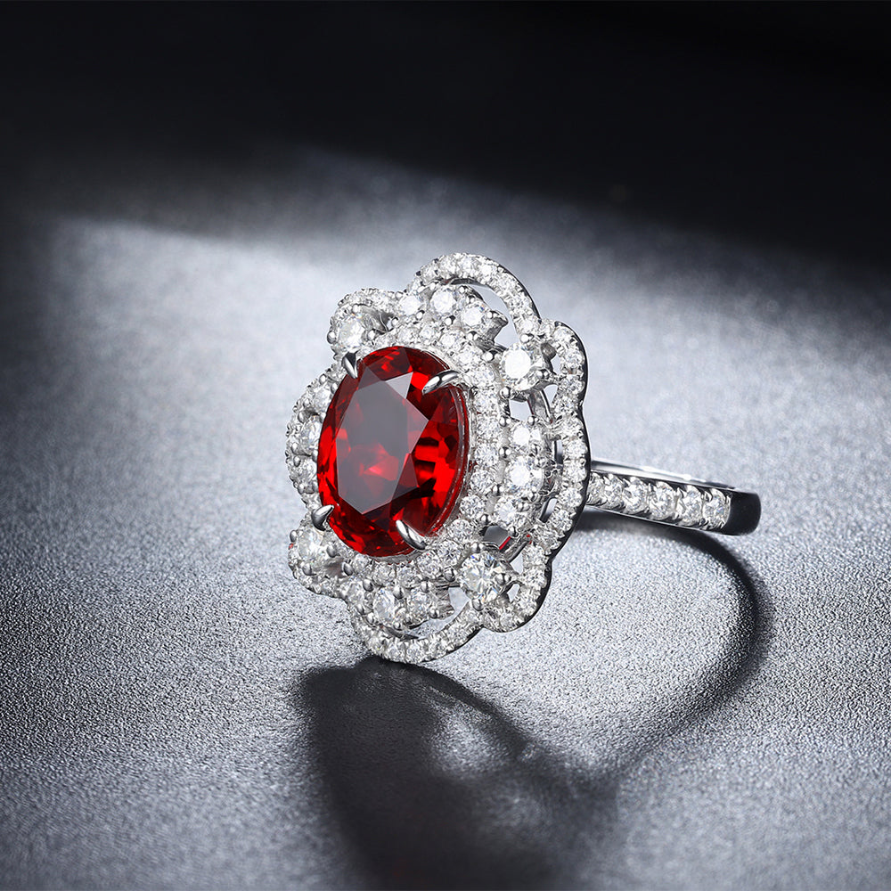 Laboratory grown ruby ring,main stone 3.615CT,9K gold silver ring setting