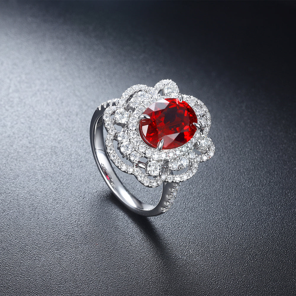 Laboratory grown ruby ring,main stone 3.615CT,9K gold silver ring setting