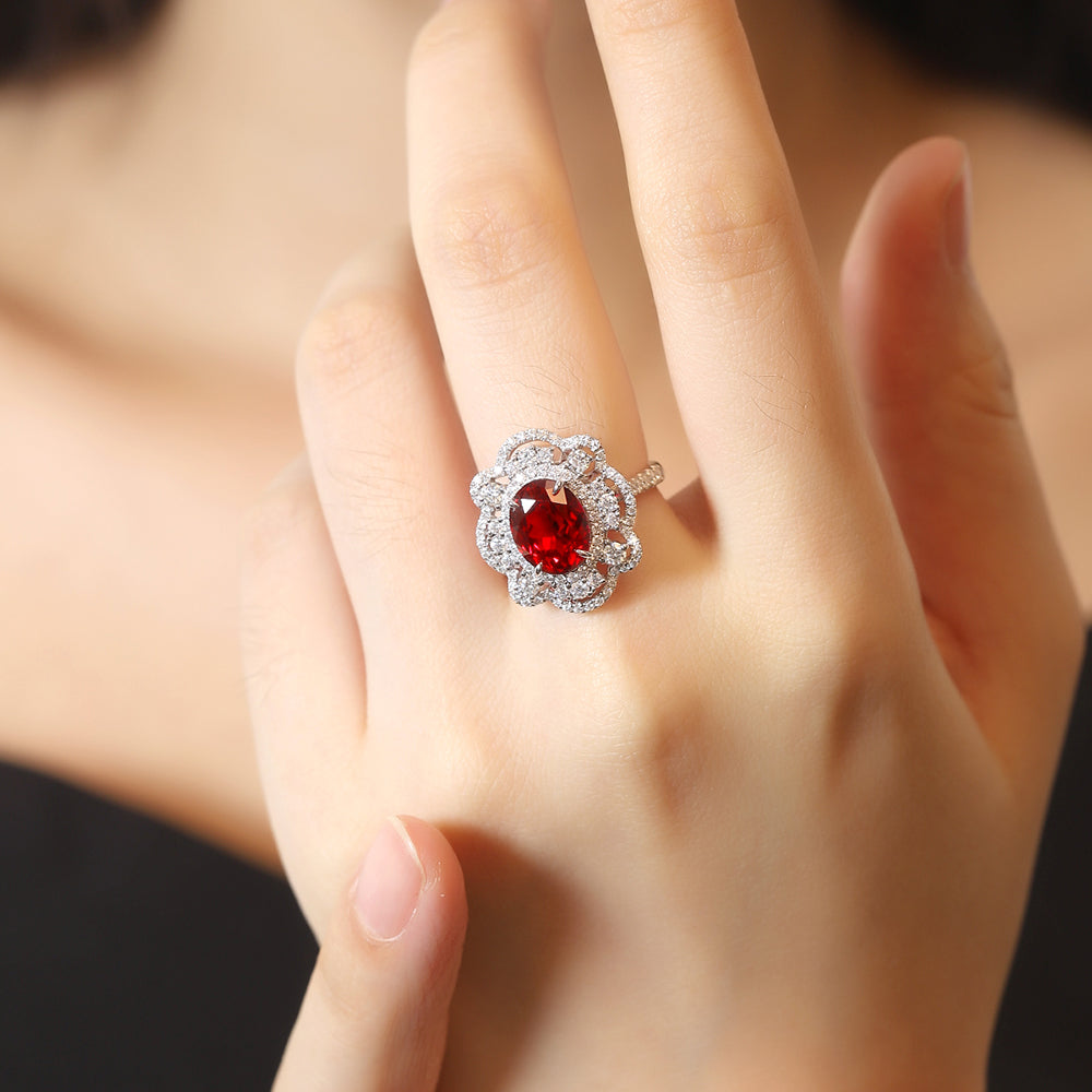 Laboratory grown ruby ring,main stone 3.615CT,9K gold silver ring setting