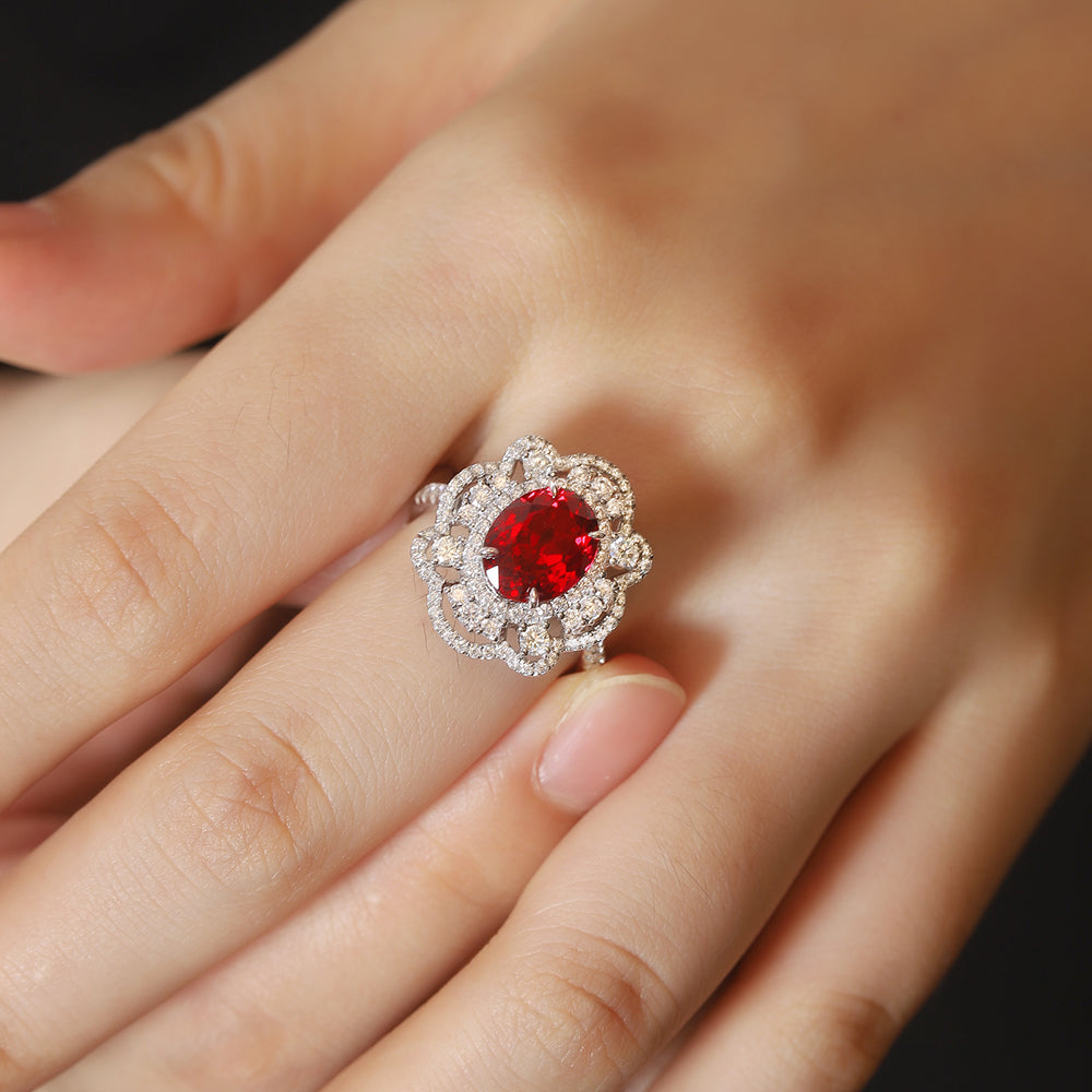 Laboratory grown ruby ring,main stone 3.615CT,9K gold silver ring setting