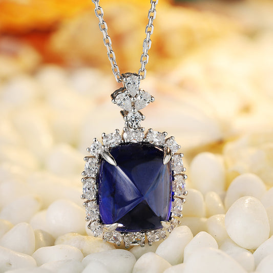 Laboratory grown sapphire necklace,main stone 10.64CT,9K gold necklace setting