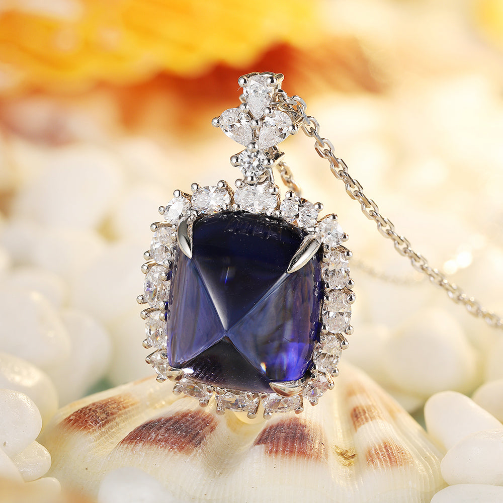 Laboratory grown sapphire necklace,main stone 10.64CT,9K gold necklace setting