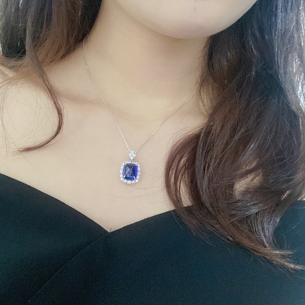 Laboratory grown sapphire necklace,main stone 10.64CT,9K gold necklace setting