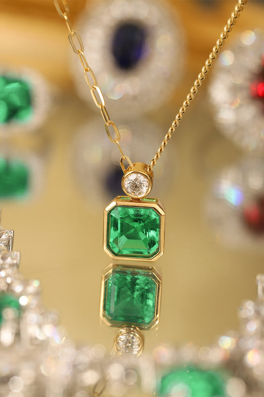 Laboratory grown emerald necklace,main stone 1.73CT,18K gold ring setting