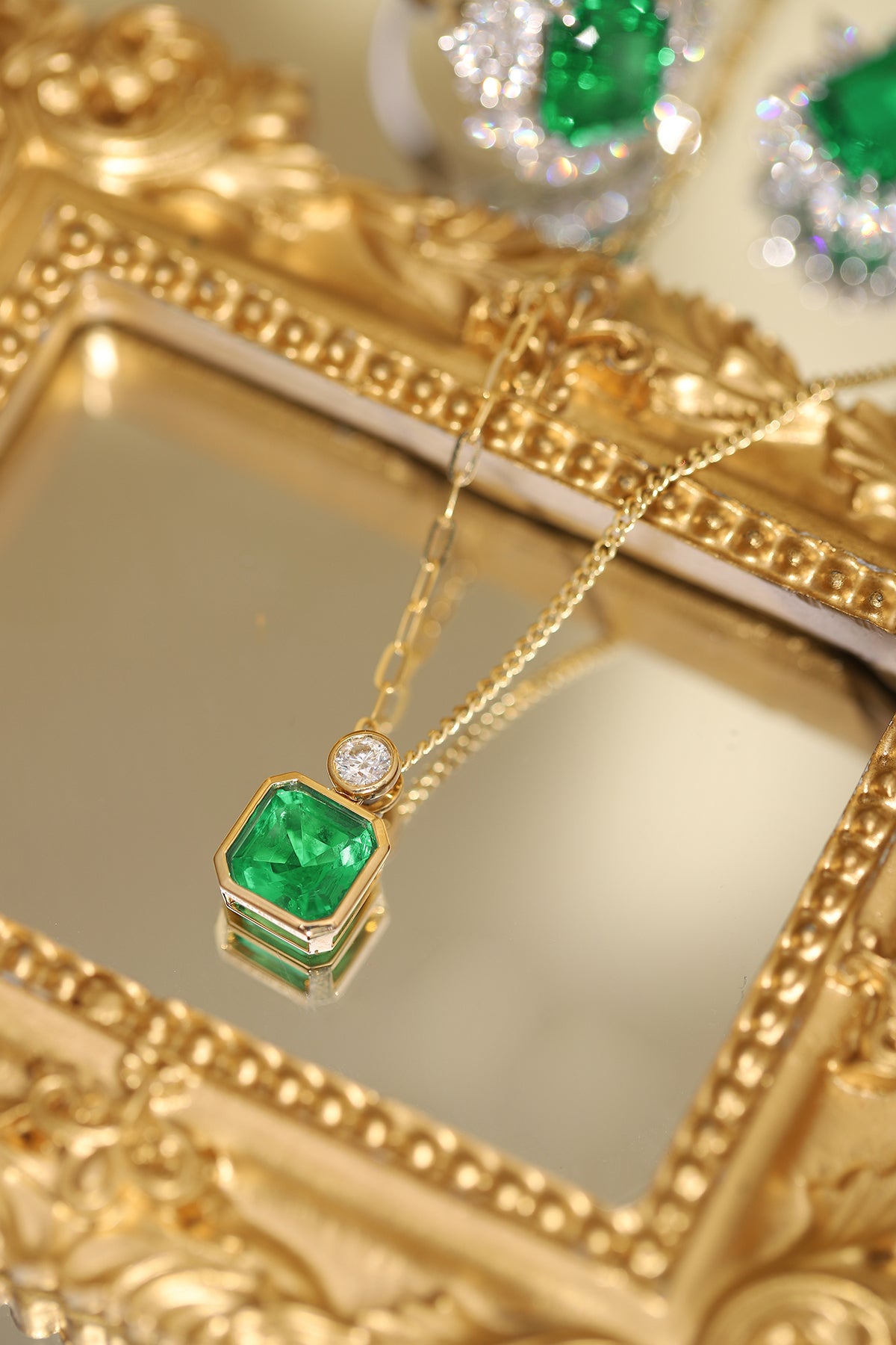 Laboratory grown emerald necklace,main stone 1.73CT,18K gold ring setting