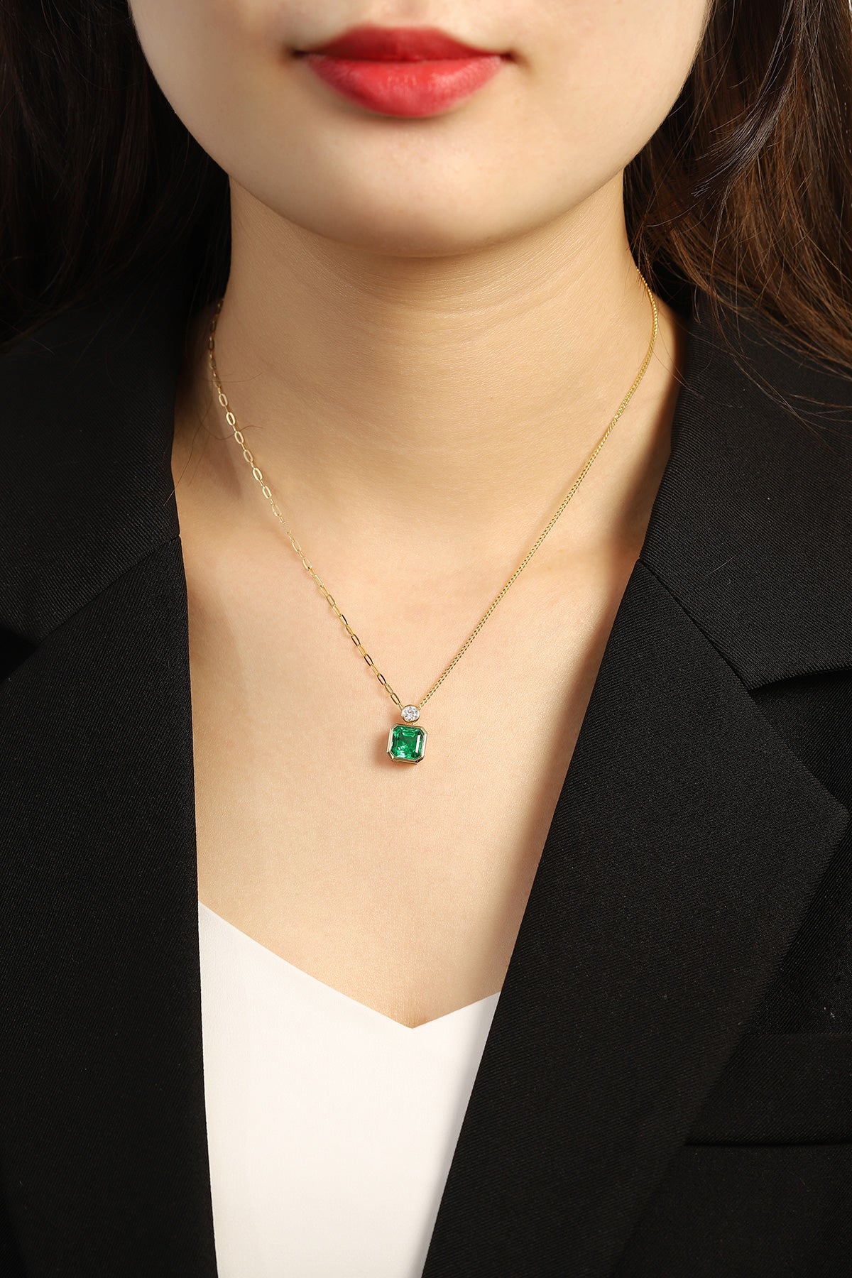 Laboratory grown emerald necklace,main stone 1.73CT,18K gold ring setting