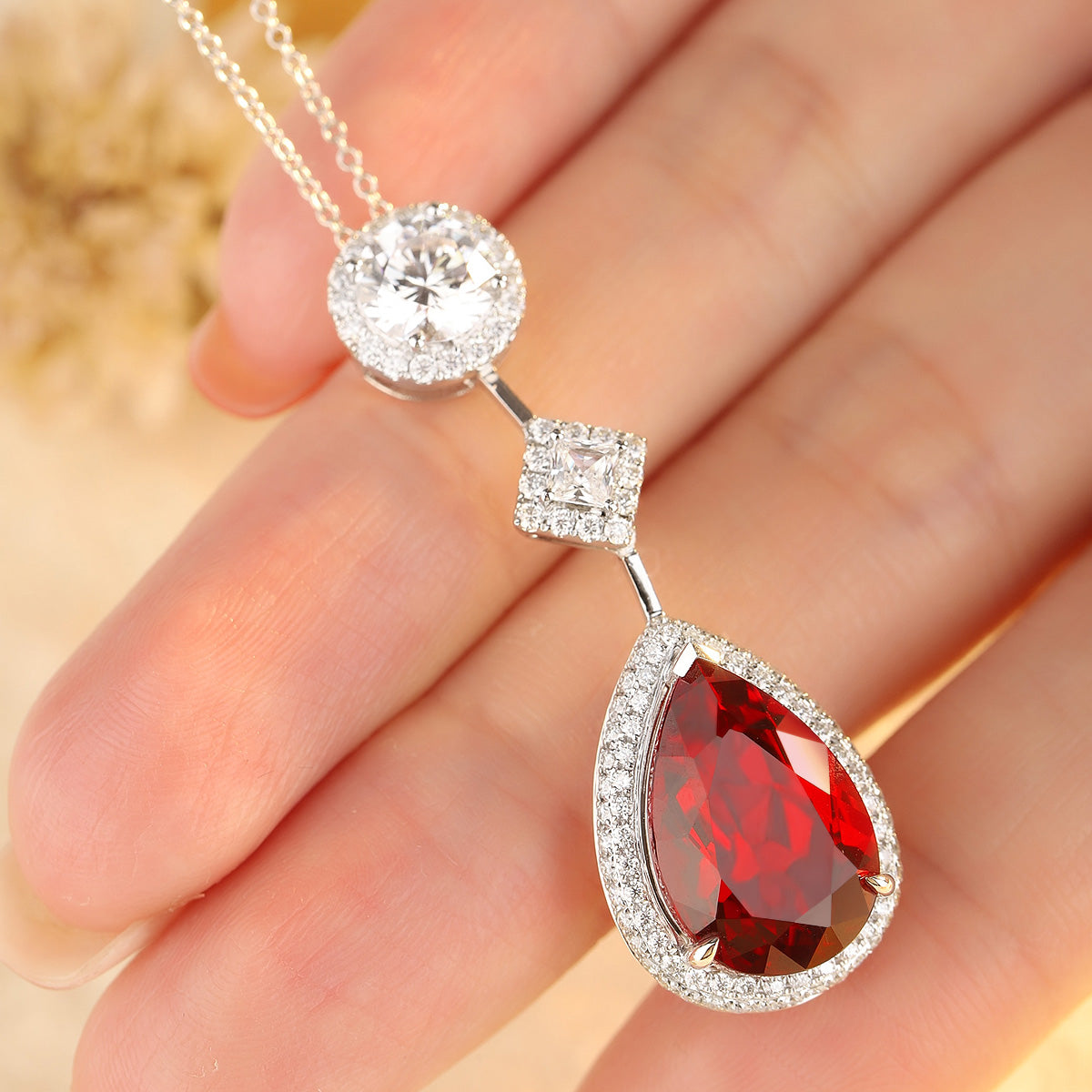 Laboratory grown ruby necklace,main stone 9.23CT,9K gold necklace setting