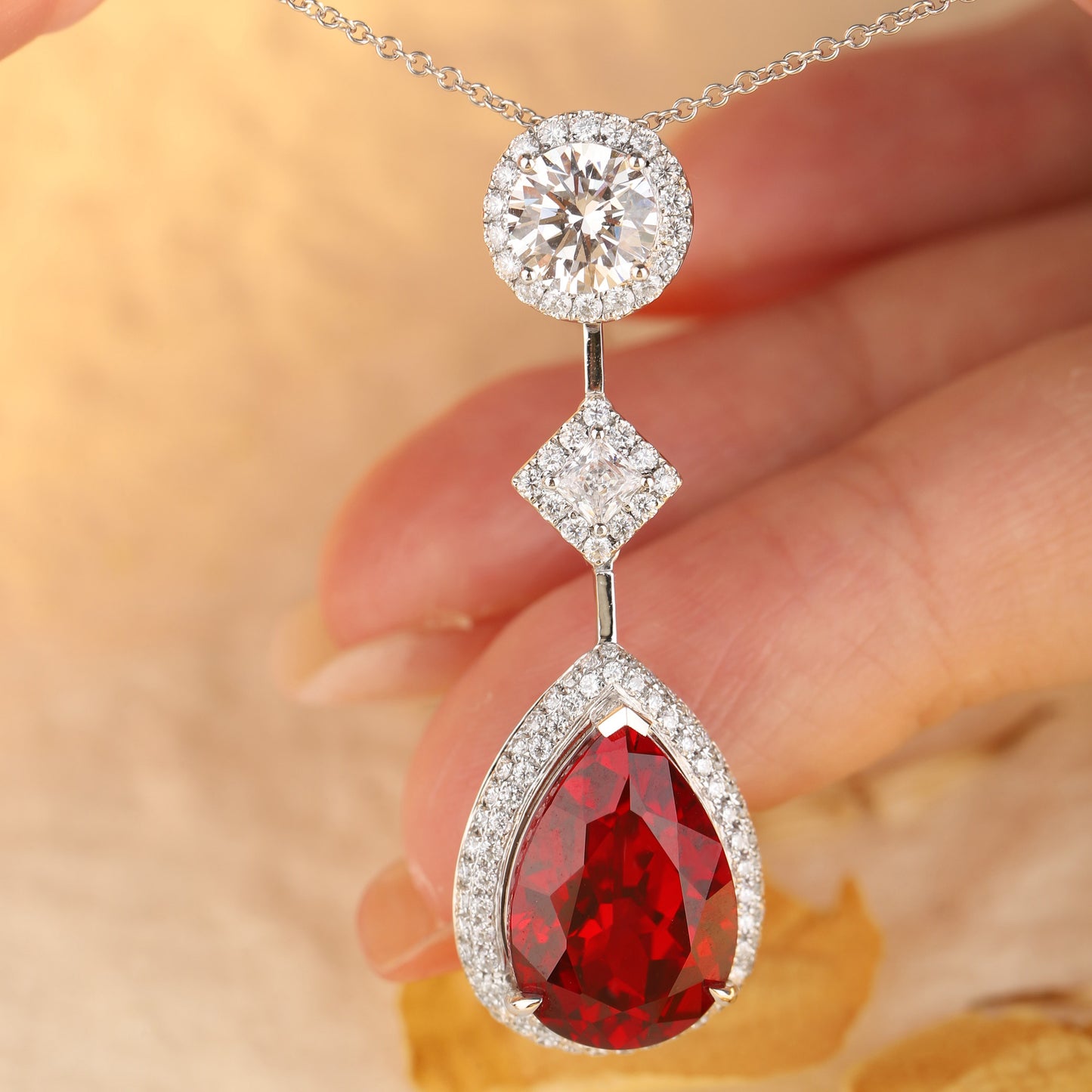 Laboratory grown ruby necklace,main stone 9.23CT,9K gold necklace setting