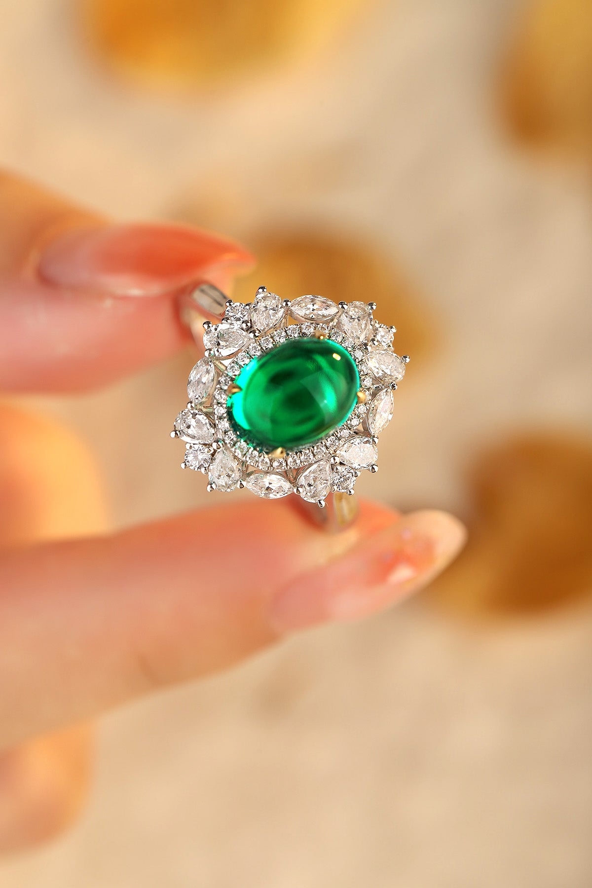 Laboratory grown emerald ring,main stone 4.17CT,9K gold ring setting