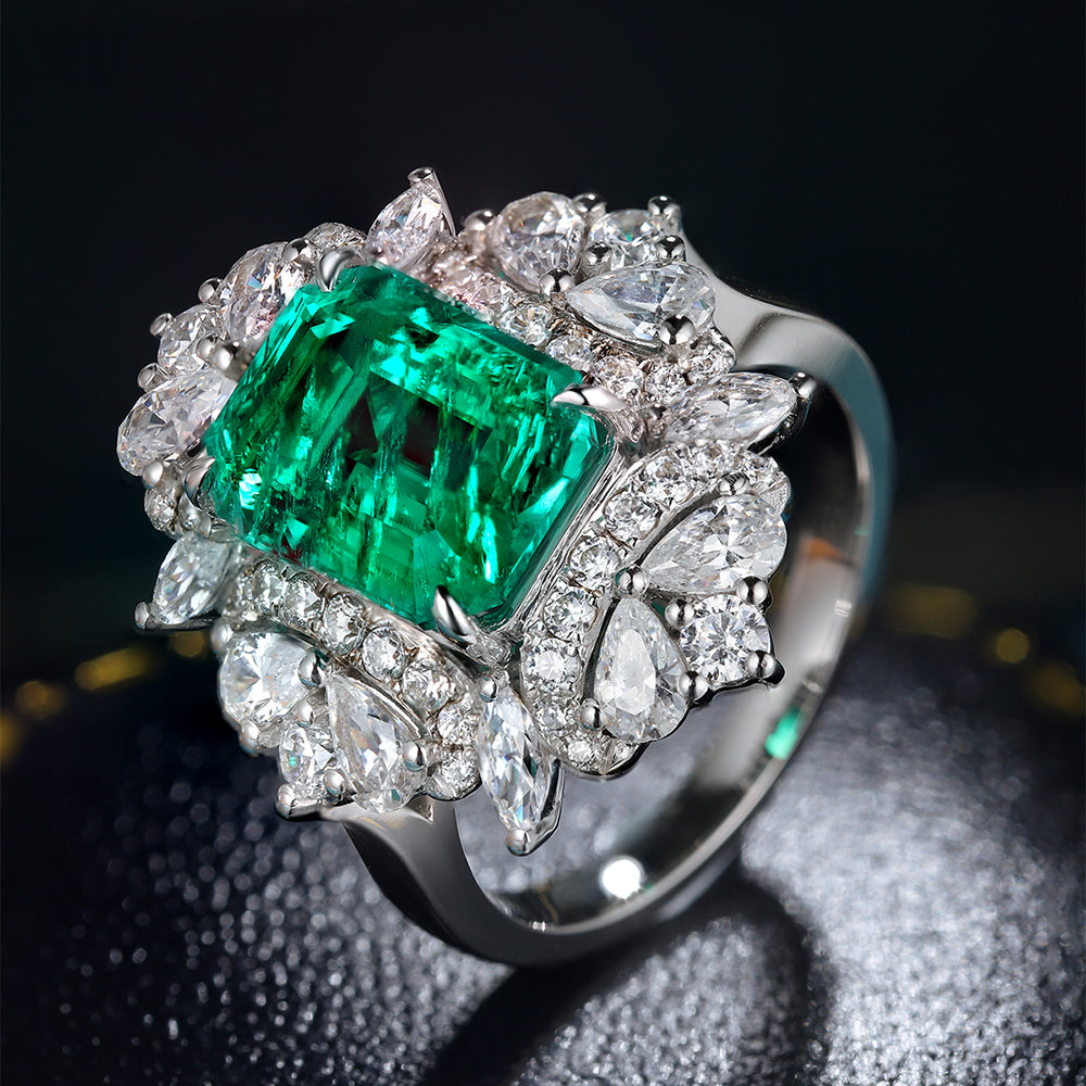 Laboratory grown emerald ring,main stone 3.18CT,9K gold ring setting