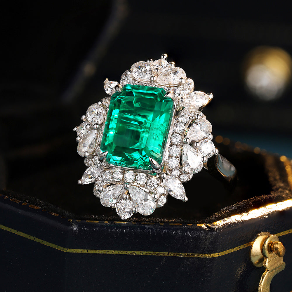 Laboratory grown emerald ring,main stone 3.18CT,9K gold ring setting