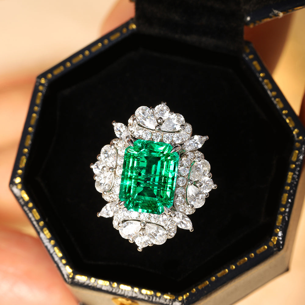 Laboratory grown emerald ring,main stone 3.18CT,9K gold ring setting