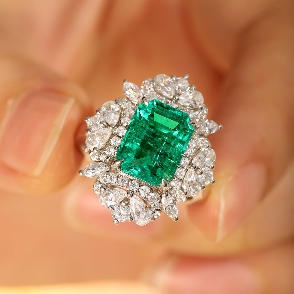 Laboratory grown emerald ring,main stone 3.18CT,9K gold ring setting