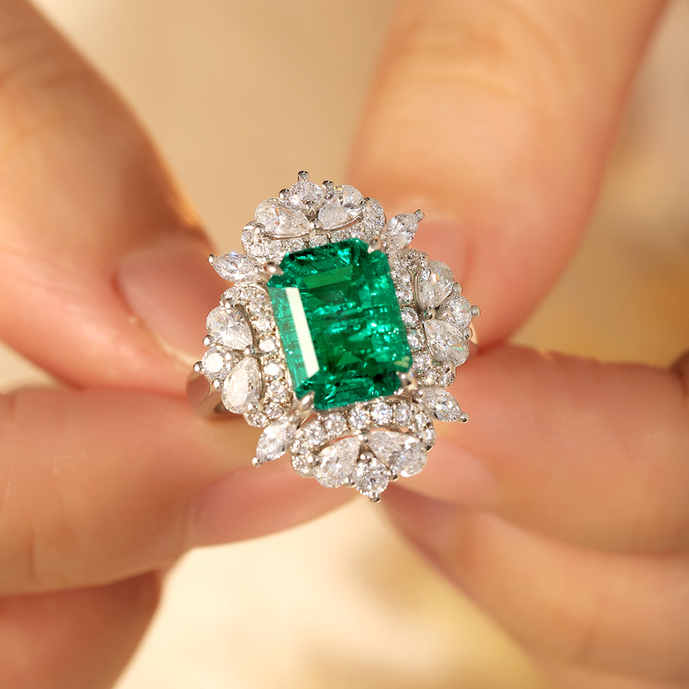 Laboratory grown emerald ring,main stone 3.18CT,9K gold ring setting