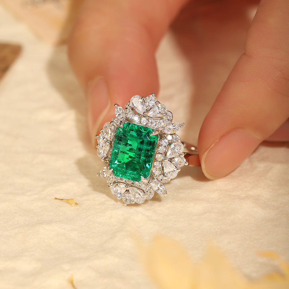 Laboratory grown emerald ring,main stone 3.18CT,9K gold ring setting