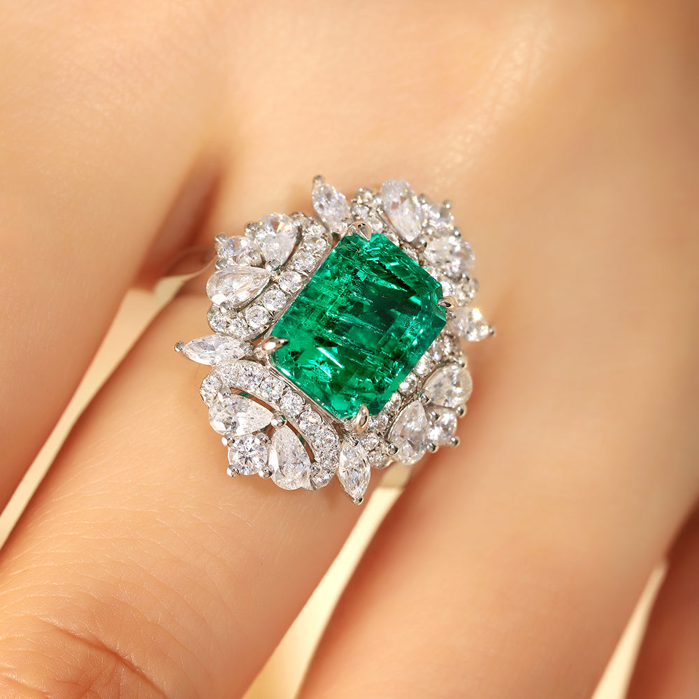 Laboratory grown emerald ring,main stone 3.18CT,9K gold ring setting