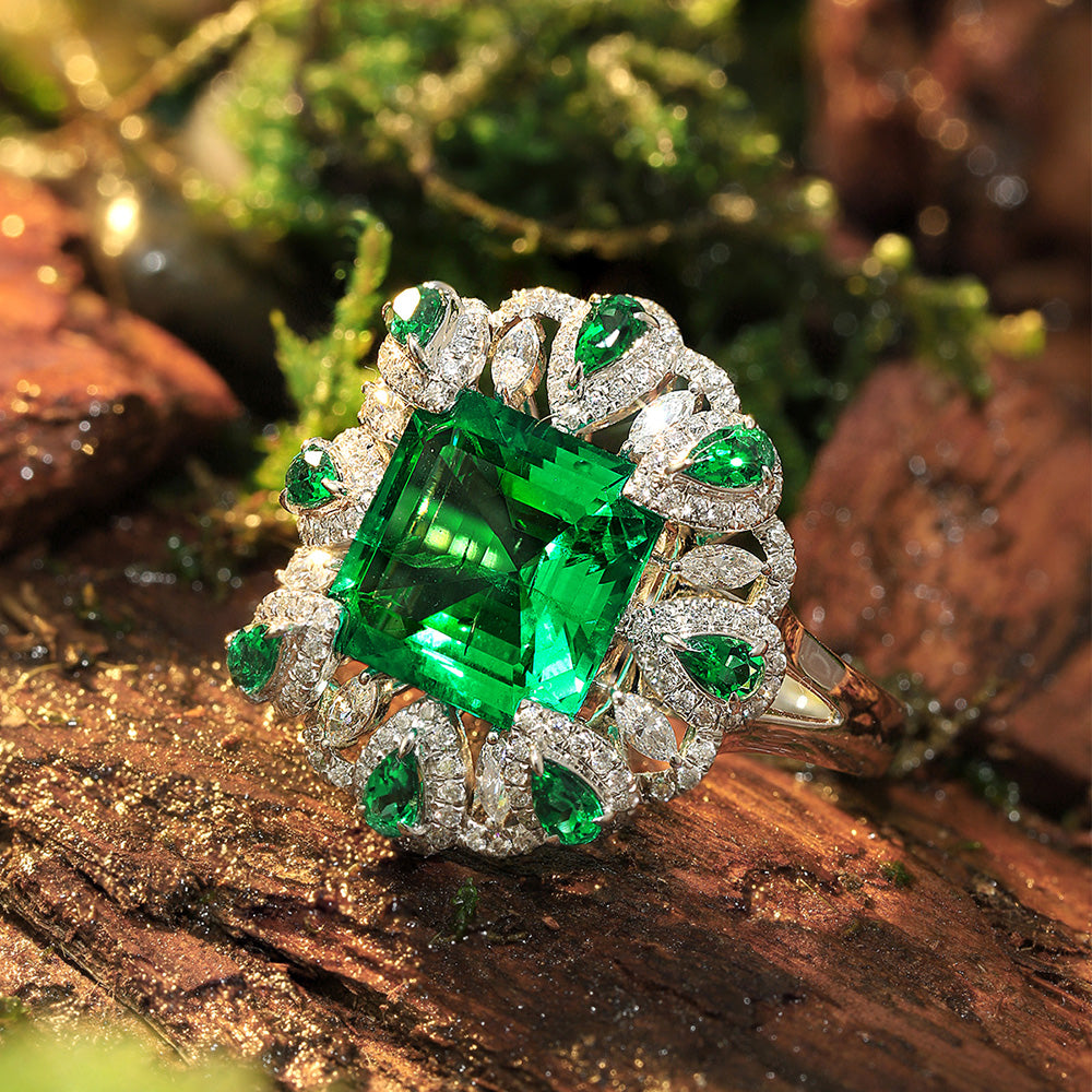 Laboratory grown emerald ring,main stone 3.53CT,9K gold ring setting