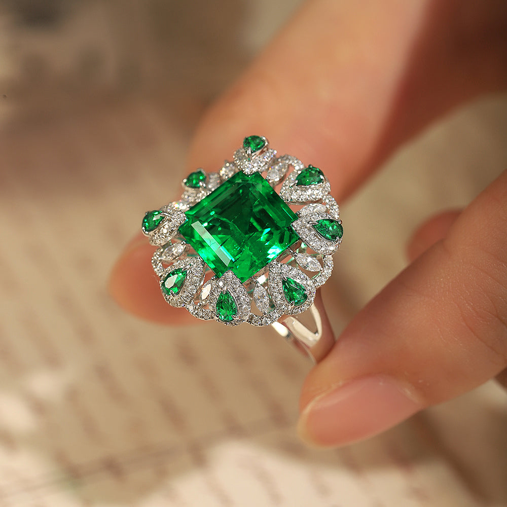 Laboratory grown emerald ring,main stone 3.53CT,9K gold ring setting