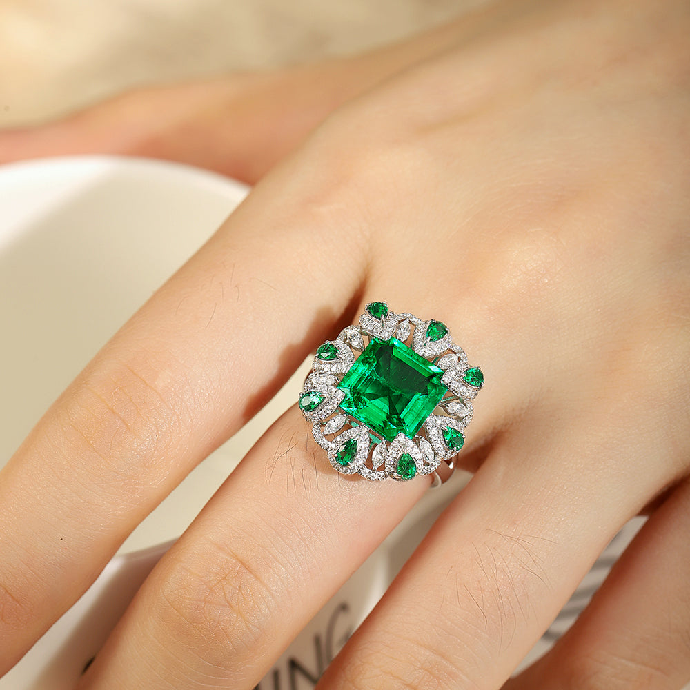 Laboratory grown emerald ring,main stone 3.53CT,9K gold ring setting