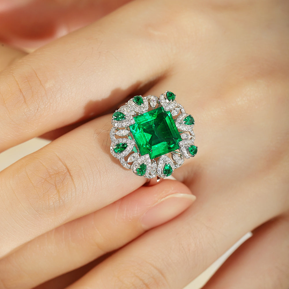 Laboratory grown emerald ring,main stone 3.53CT,9K gold ring setting