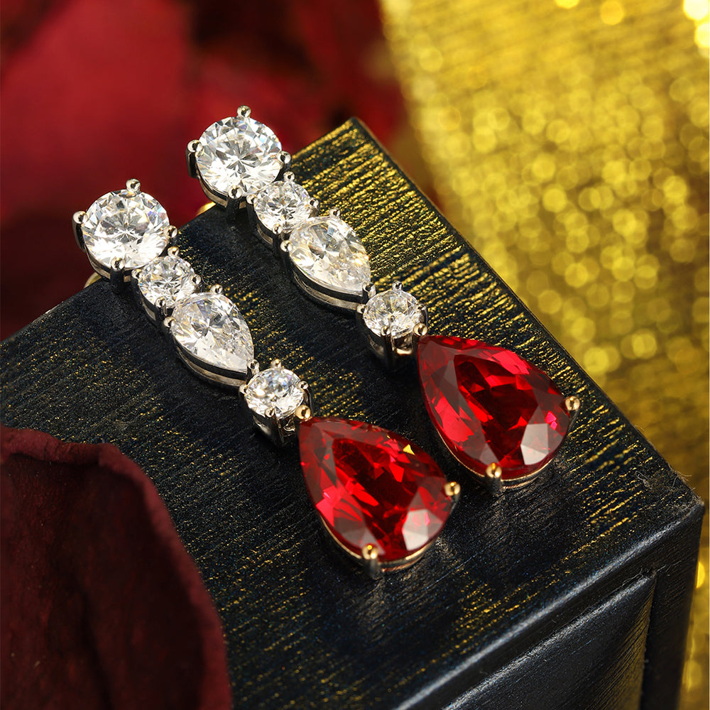 Laboratory grown ruby ear stud,main stone 6.24CT,9K gold ring setting