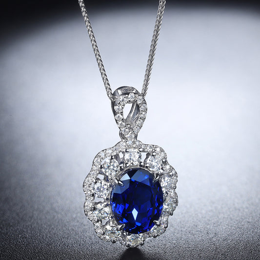 Laboratory grown sapphire necklace,main stone 2.65CT,9K gold necklace setting