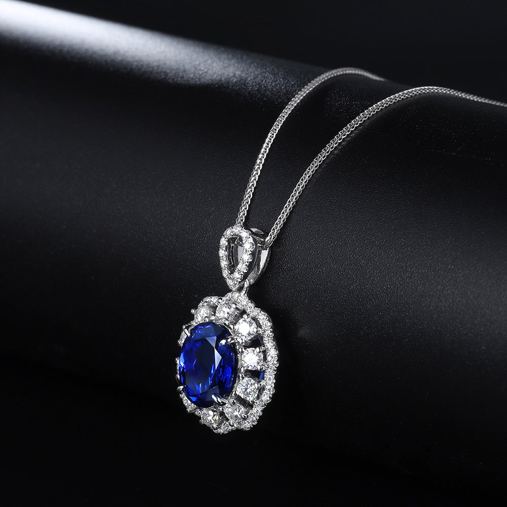 Laboratory grown sapphire necklace,main stone 2.65CT,9K gold necklace setting