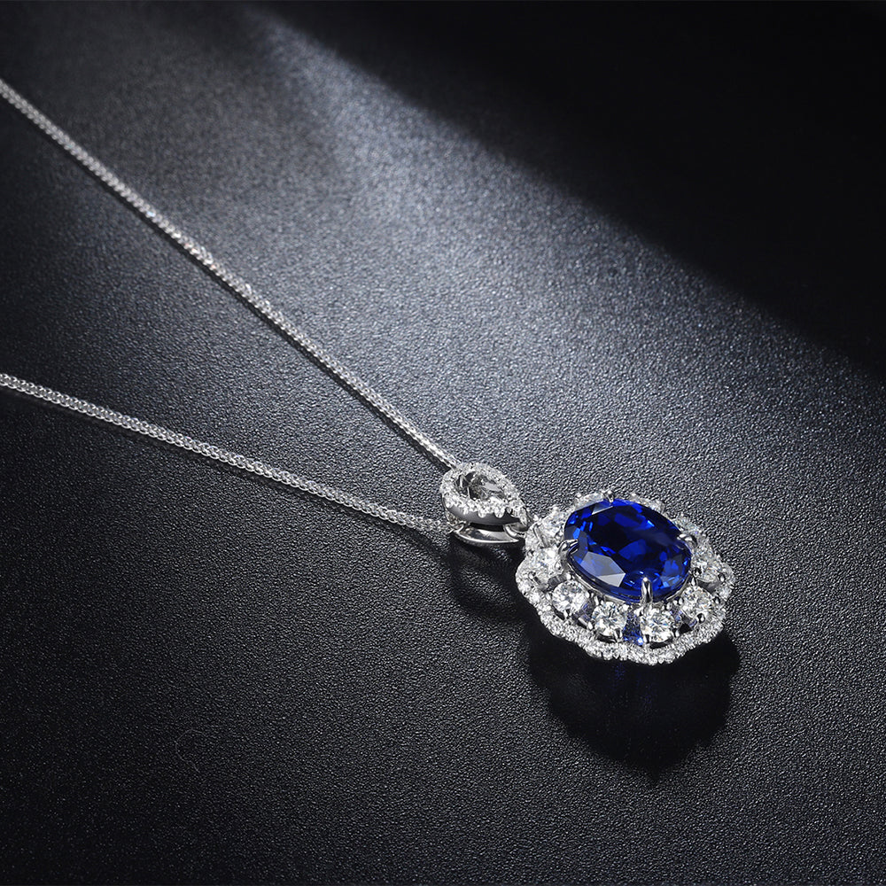 Laboratory grown sapphire necklace,main stone 2.65CT,9K gold necklace setting