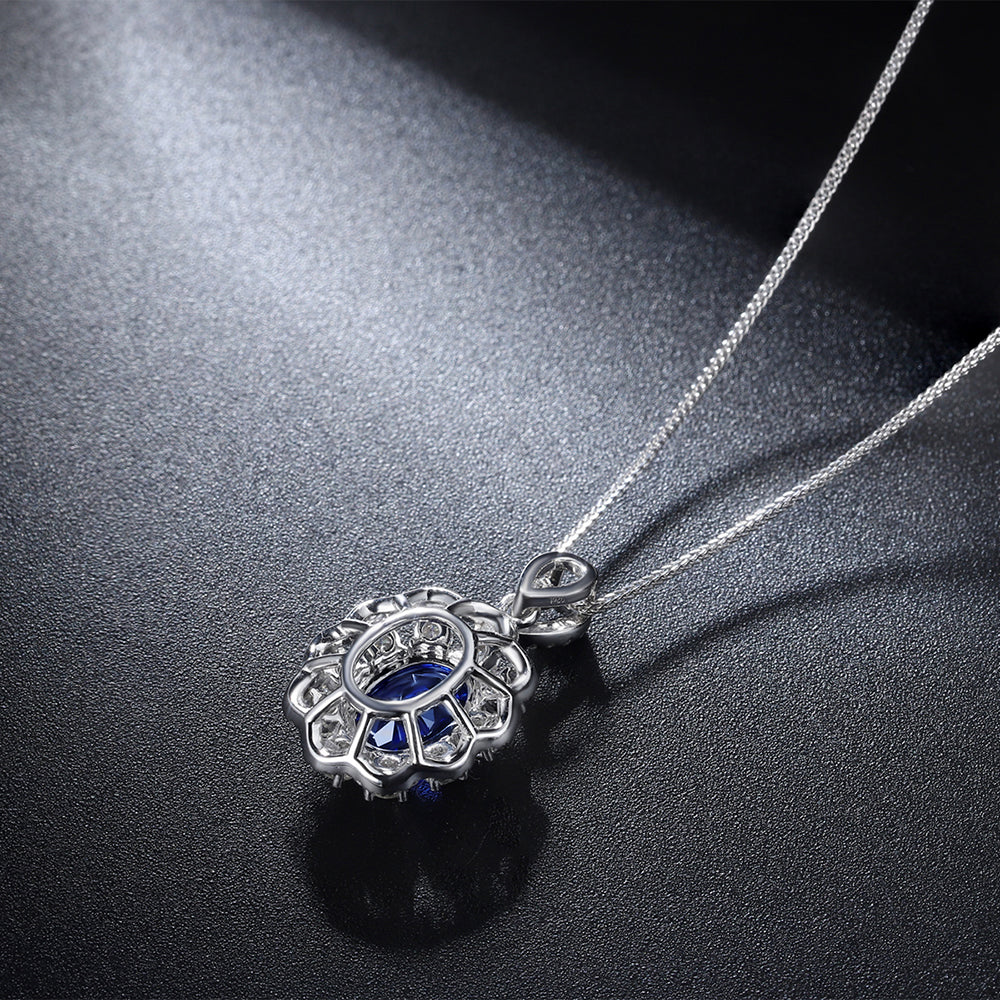 Laboratory grown sapphire necklace,main stone 2.65CT,9K gold necklace setting