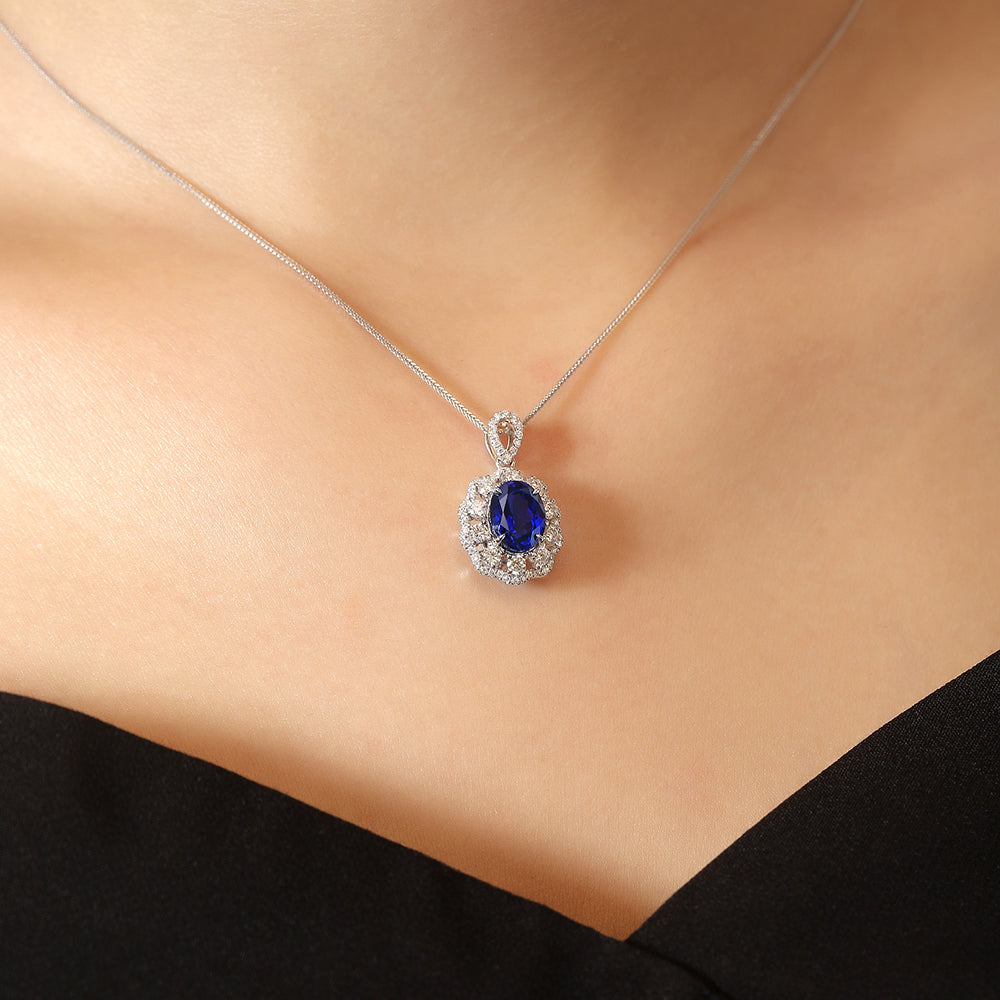 Laboratory grown sapphire necklace,main stone 2.65CT,9K gold necklace setting