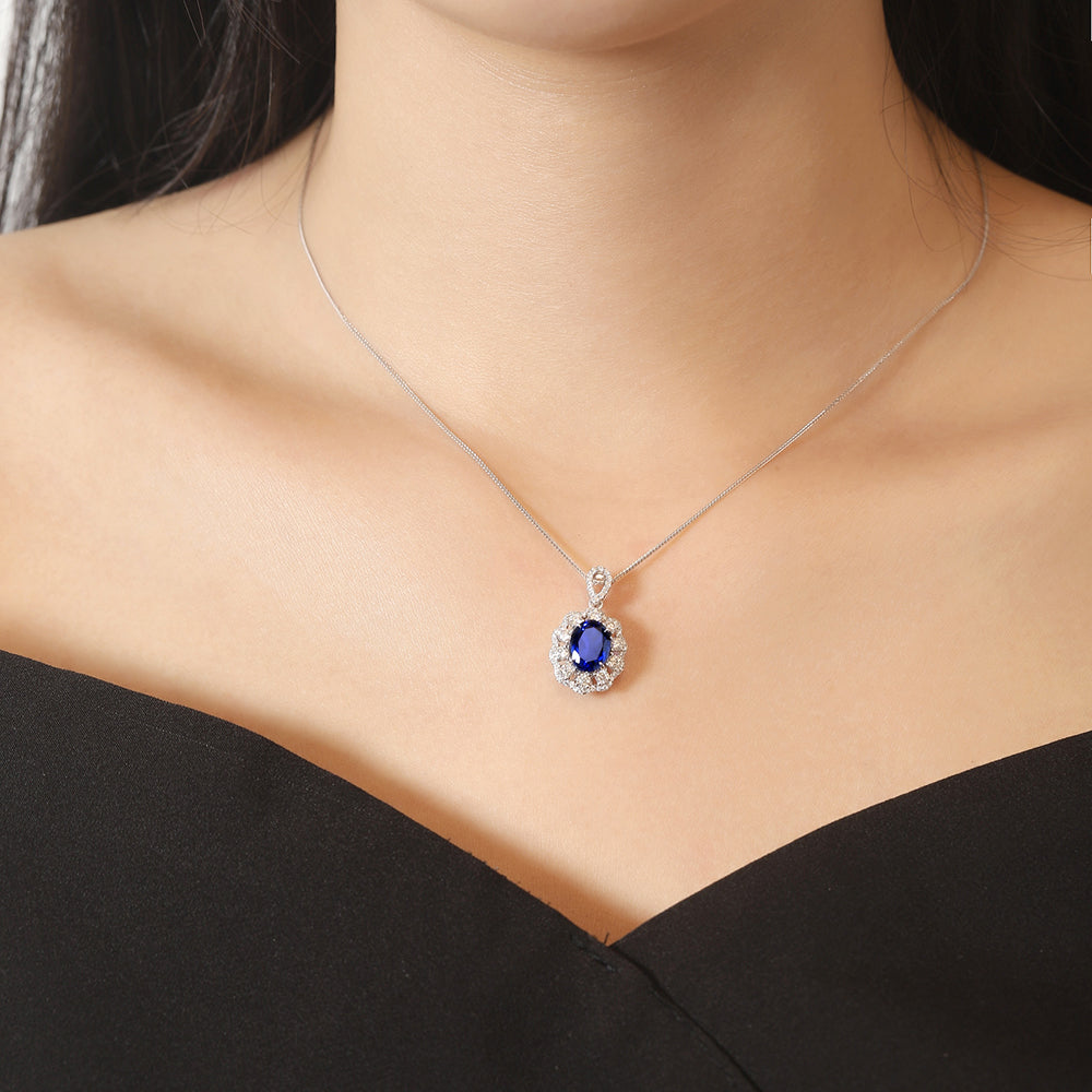 Laboratory grown sapphire necklace,main stone 2.65CT,9K gold necklace setting