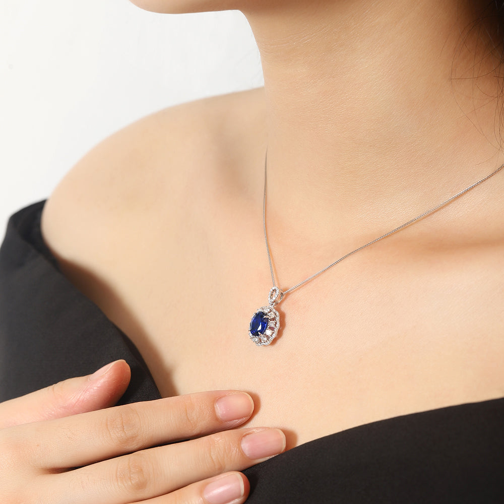 Laboratory grown sapphire necklace,main stone 2.65CT,9K gold necklace setting